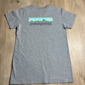 Patagonia P-6 Responsibili-Tee Gray‎ Graphic Logo Short Sleeve Tee Mens Sz M
